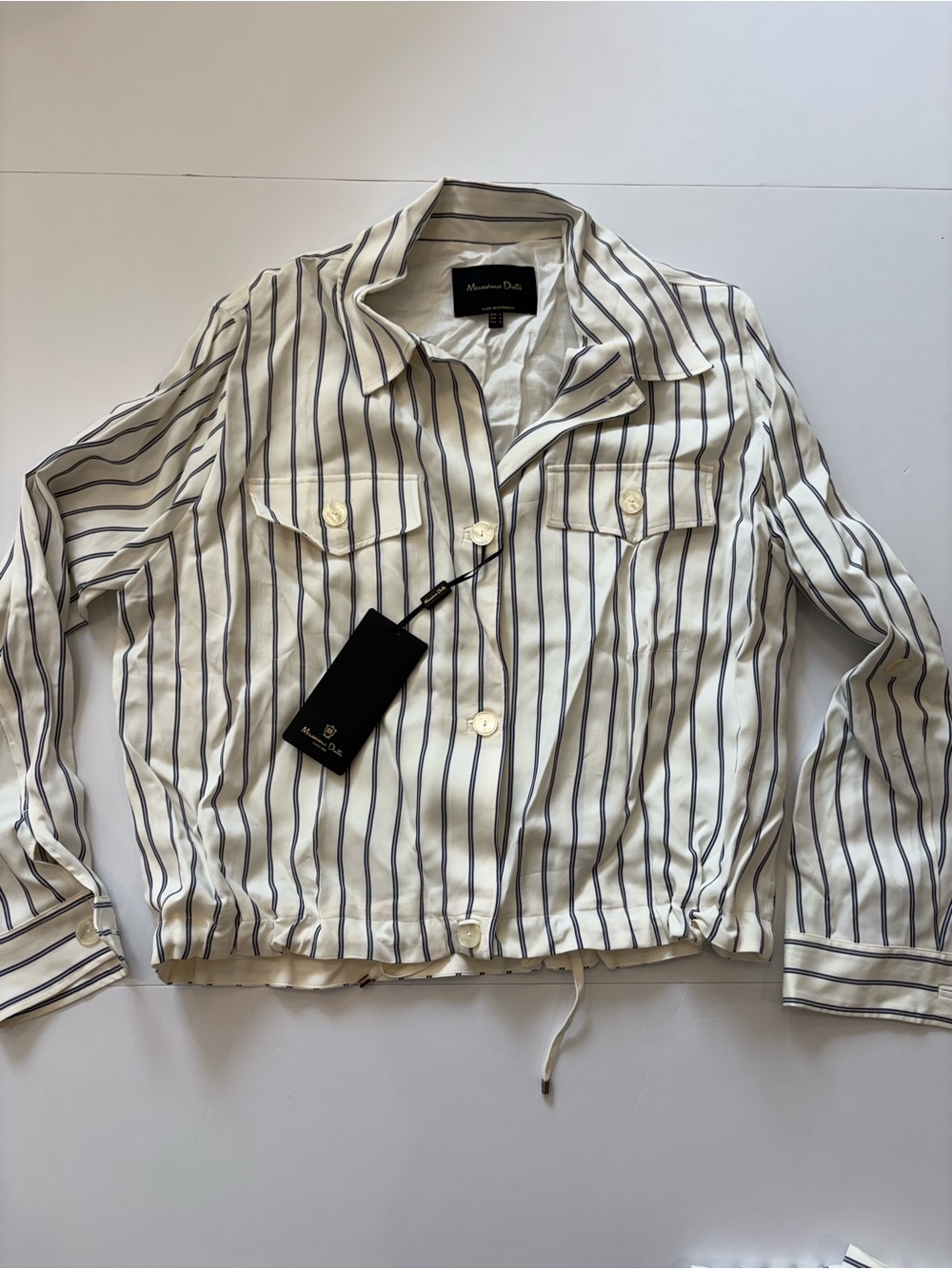 Massimo Dutti Button Front Jacket Cream & Navy Stripes Large NWT